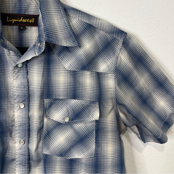LiquidWest  Mens S Shirt Western Cowboy Pearl Snap Short Sleeve Pockets Cotton - Picture 5 of 12